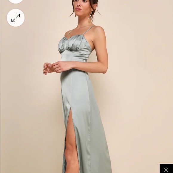 Lulus Dresses & Skirts - Green Backless Gown with Slit and Sweetheart Neckline for Wedding Guest